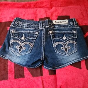 Rock Revival Blue Denim Shorts with Embellished Details